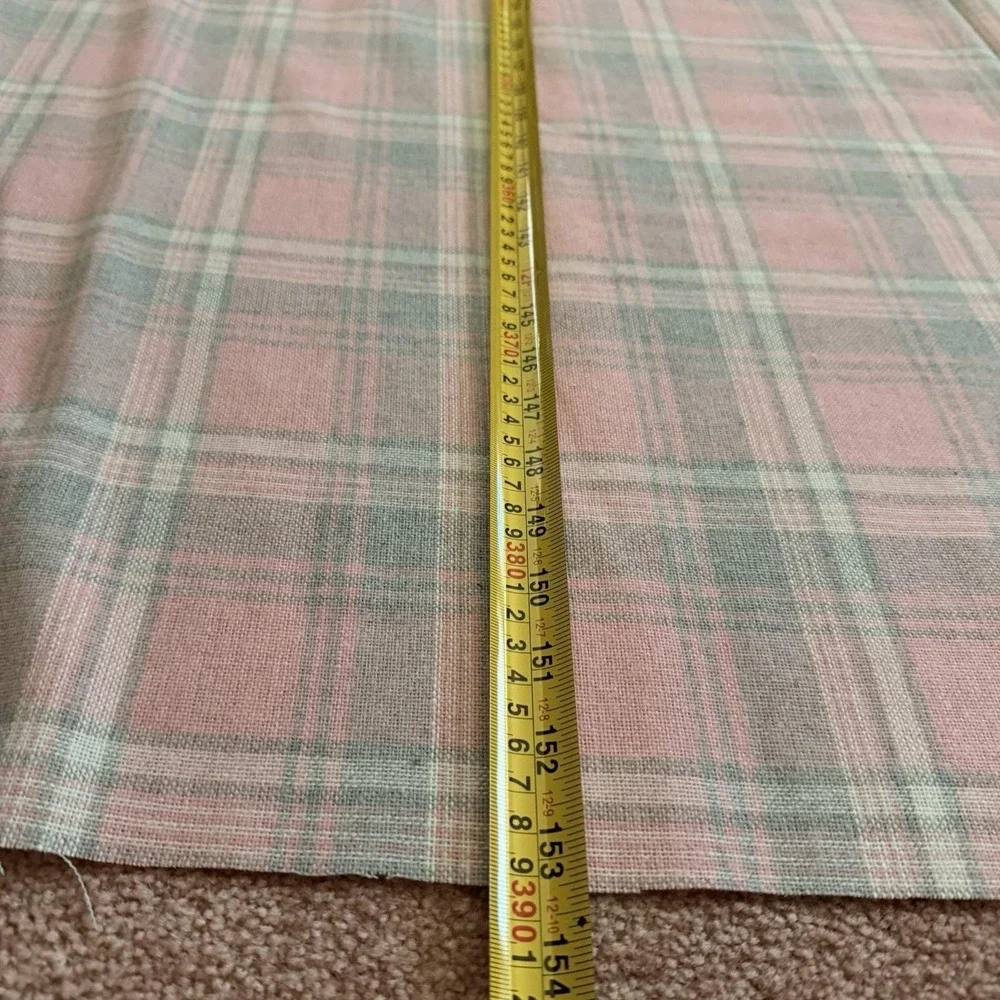 Vintage Woven Fabric 4.25 Yards Pink Gray Plaid 153x62 Reversible Lightweight